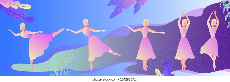 The baller in dance. Flat style illustration of young women. Classical ballet