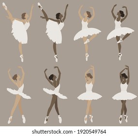 Ballerina abstract illustration, dancing girl flat art, Beautiful woman silhouette, Hand drawn 