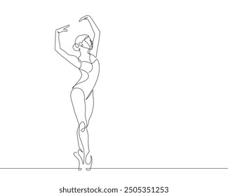 Ballerina Abstract Silhouette Line Art Drawing. Female Dancing Pose Linear Drawing. Ballet Dancer Vector Illustration Minimalistic Style for Modern Design: Prints, Wall Art, Posters, Social Media.