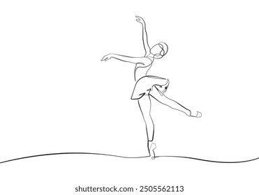 Ballerina Abstract Silhouette Line Art Drawing. Female Dancing Pose Linear Drawing. Ballet Dancer Vector Illustration Minimalistic Style for Modern Design: Prints, Wall Art, Posters, Social Media.