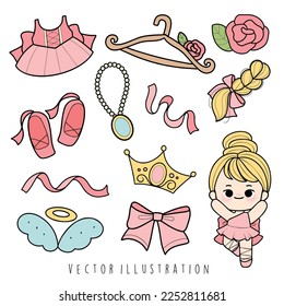 Accesorios de Ballerina. Baile de ballet. Ilustración del vector