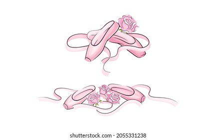 Ballerina accessories set. Pink pointes hand drawn vector illustration