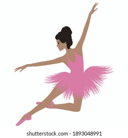 Ballerina. African girl dancing in a pink ballet tutu - vector. Active lifestyle.