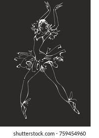 Ballerina. Ballet. Dance. Vector illustration. Black background.