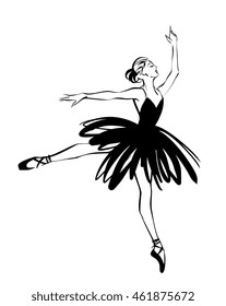 Ballerina - Ballet Dancer hand drawn illustration. Expressive unique ink drawing for wall decoration, poster, card, t-shirt design. Vector stock image - female in tutu posing in performance position.