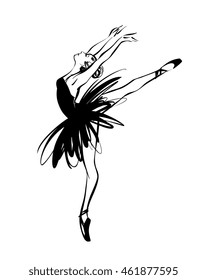 Ballerina - Ballet Dancer hand drawn illustration. Expressive unique ink drawing for wall decoration, poster, card, t-shirt design. Vector stock image - female in tutu posing in performance position.