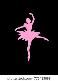 Ballerina - Ballet Dancer hand drawn silhouette. Expressive unique ink drawing for wall decoration, poster, card, t-shirt design. Vector stock image - female in tutu posing in performance position.