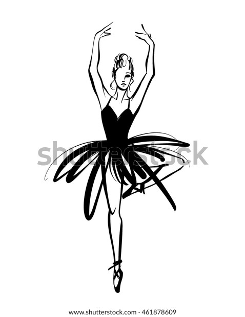 バレリーナ バレエダンサーの手描きのイラスト 壁の装飾 ポスター カード Tシャツのデザインに使われる 独特のインク描画 ベクター画像ストック画像 ツチューの女性がパフォーマンスの位置にポーズを設定 のベクター画像素材 ロイヤリティフリー