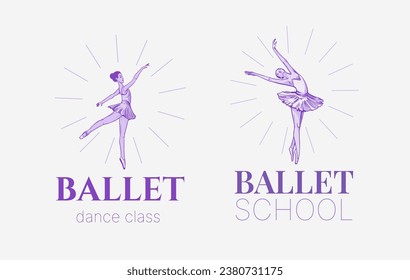 Ballet, bailarina, ilustración vectorial. Diseño de logotipo