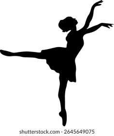  Ballerina, ballet, modern dance positions. Black silhouette of a dancing girl on a white background. Ideal for design projects related to dance, performing arts, fitness