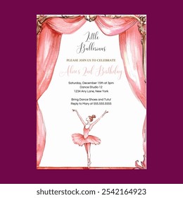 Ballerina Ballet Pink Birthday Invitation