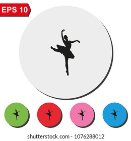 Ballerina in ballet pose flat round colorful vector icon.