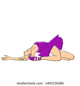 Ballerina in ballet tutu and pointe shoes on her toes. Classical dancer silhouette in elegant pose. Vector flat illustration. Isolated hand drawn black contour and bright colors.
