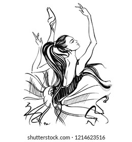 Ballerina. Ballet. Young dancer. Graphics. Vector.
