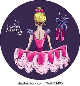 Ballerina. Beautiful Hand vector drawing. Love dancing. Pointe shoes