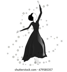 Ballerina in black long dress. Vector illustration