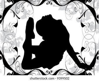 ballerina black silhouette on flowers background