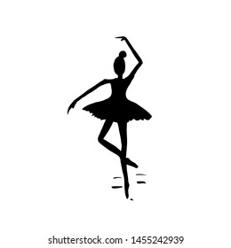 Ballerina black silhouette on white background. Ballet girl. Dancer illustration