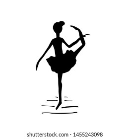 Ballerina black silhouette on white background. Ballet girl. Dancer illustration