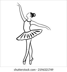 Ballerina. Black And White Outline. Dancer Silhouette. Vector