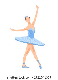 Ballerina en un ballet azul. Bailarina en una hermosa pose. Ballet. Ilustración plana vectorial.