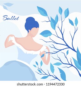 Ballerina in a blue dress dancing.Flat illustration in fashionable style.Hand drawing of a young ballerina.Vector Illustration of a ballet dancer girl.