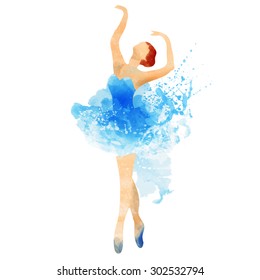Ballerina in blue vector watercolor