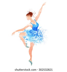 Ballerina in blue vector watercolor
