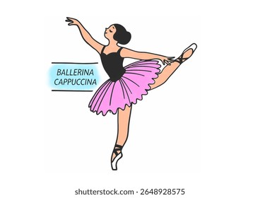Ballerina Cappuccina, a stylized illustration of a ballerina with pink tutu and black leotard, a classic ballet ensemble.