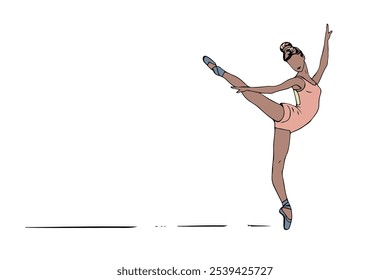 Desenho Vetorial Ballerina Cartoon. Mulher Dançarina Esboço Desenho Linha. Estilo de Desenho Animado Simples de Conceito Dançante. Ilustração de vetor. 