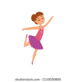 Ballerina character in purple tutu dress dancing cartoon vector Illustration on a white background