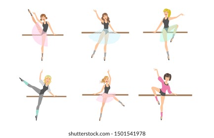 Ballerina Characters Dancing Set. Classical Ballet Art Female Dancers. Vector Illustration.