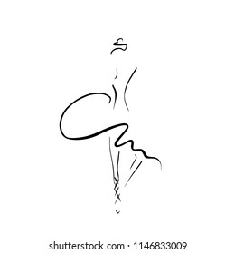 Ballerina concept line print. Simple vector illustration. Dancing girl.