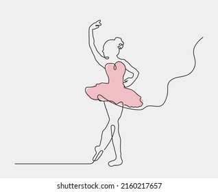 Ballerina Continuous Line Art Drawing. Cute Girl Dance Vector Illustration Minimalistic Style for Modern Design.