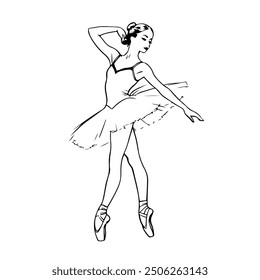 Ballerina Continuous Line Drawing. Abstract Female Figure Dance Pose One Line Drawing. Woman Dancer Minimalist Concept, Abstract Drawing. Ballet Modern Contemporary Art Concept. Vector EPS 10