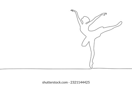 Ballerina continuous line drawing art. Abstract simple dancing woman. One line continuous outline isolated vector illustration.