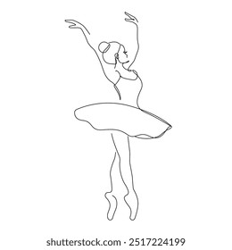 Ballerina Continuous Um Desenho De Linha. Ilustração do Contorno de Dança da Mulher. Balé Moderno Desenho Minimalista. Mulher Ballerina Uma Linha Ilustração. Vetor EPS 10	