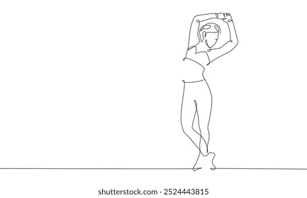 Ballerina Continuous Um Desenho De Linha. Ilustração do Contorno de Dança da Mulher. Balé Moderno Desenho Minimalista. Mulher Ballerina Uma Linha Ilustração. Vetor EPS 10	