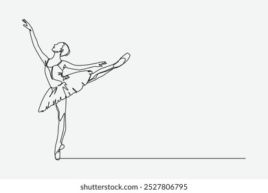 Ballerina in continuous one line drawing style. Isolated on white background. Female ballet dancer vector illustration.