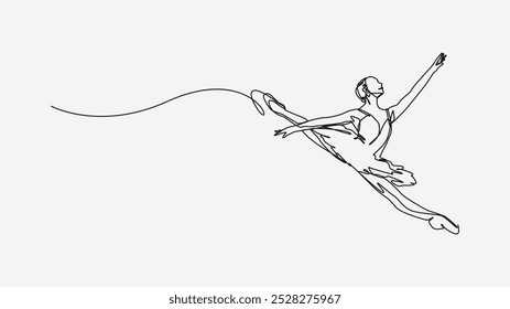 Ballerina in continuous one line drawing style. Isolated on white background. Vector illustration.