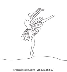 Ballerina Continuous Um Desenho De Linha. Ilustração do Contorno da Dançarina. Balé Moderno Desenho Minimalista. Mulher Ballerina Uma Linha Ilustração. Vetor EPS 10	