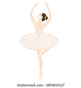 Ballerina and coronavirus, in medical face mask. Sport exercise, ballet pose. Vector isolated painting art