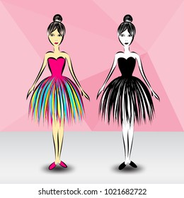 Ballerina cute fashion illustration vector, fashion design, Beautiful dress, Models women, lady, young girl, cartoon element
