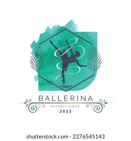 Ballerina dance in ballet motion dance style watercolor logo template design vector for brand or company and other