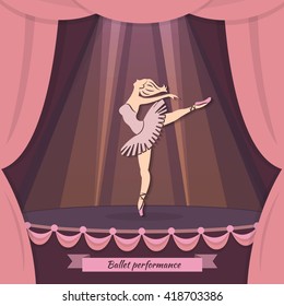  Ballerina in dance. Ballet vector background perfect for ballet school or studio, dance studio, performance.  Flyer, brochure, poster or greeting card design  with ballerina in modern flat style.
