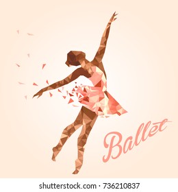 Ballerina in dance. Low poly triangulate modern style. Vector poster perfect for ballet school or studio, dance studio, performance. 