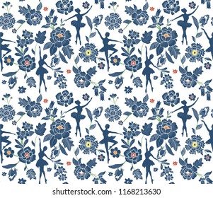ballerina dance navy flowers pattern print