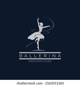 Ballerina dance school and studio in ballet motion dance style logo template design vector for brand or company and other