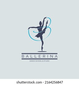 Ballerina dance school and studio in ballet motion dance style logo template design vector for brand or company and other