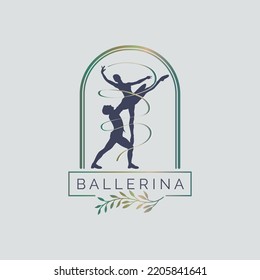 Ballerina dance school and studio in ballet motion dance style logo template design vector for brand or company and other